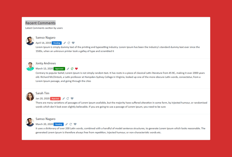 Bootstrap 4 comments template Example