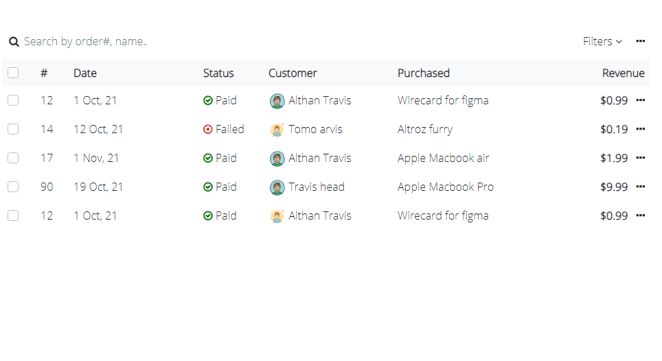 table with search and checkboxes