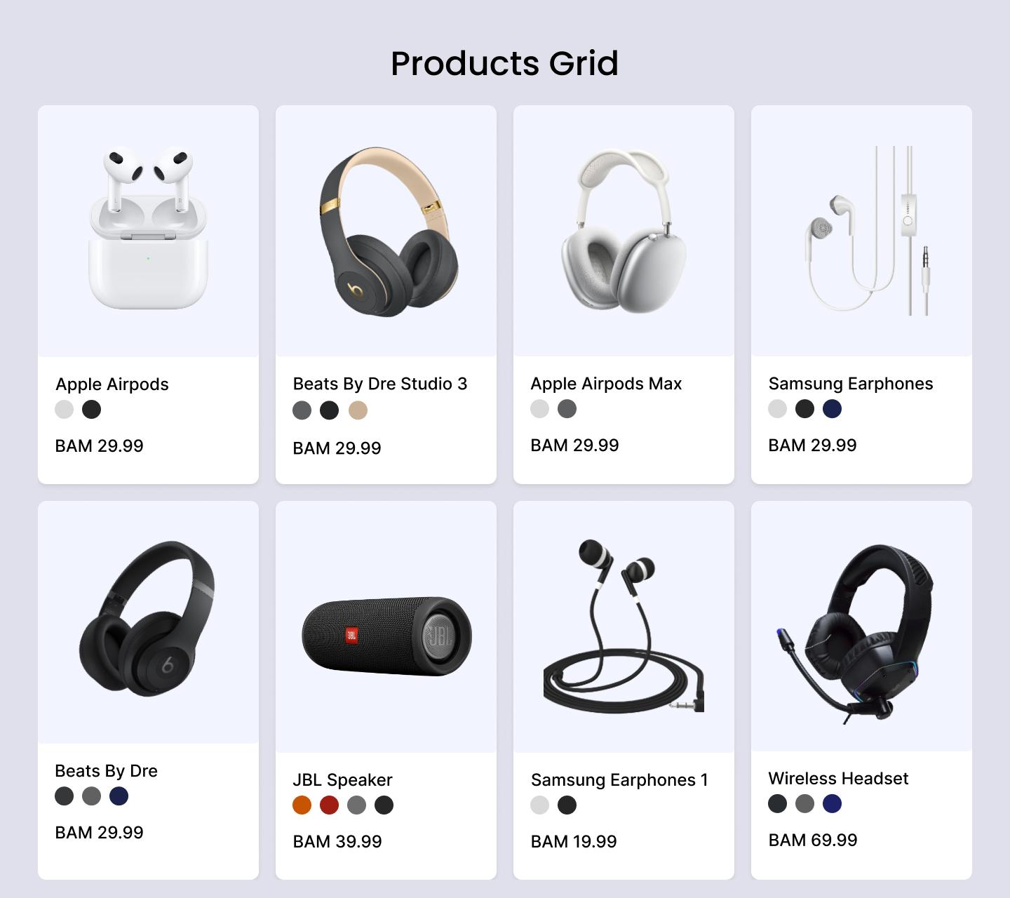 eCommerce Product list