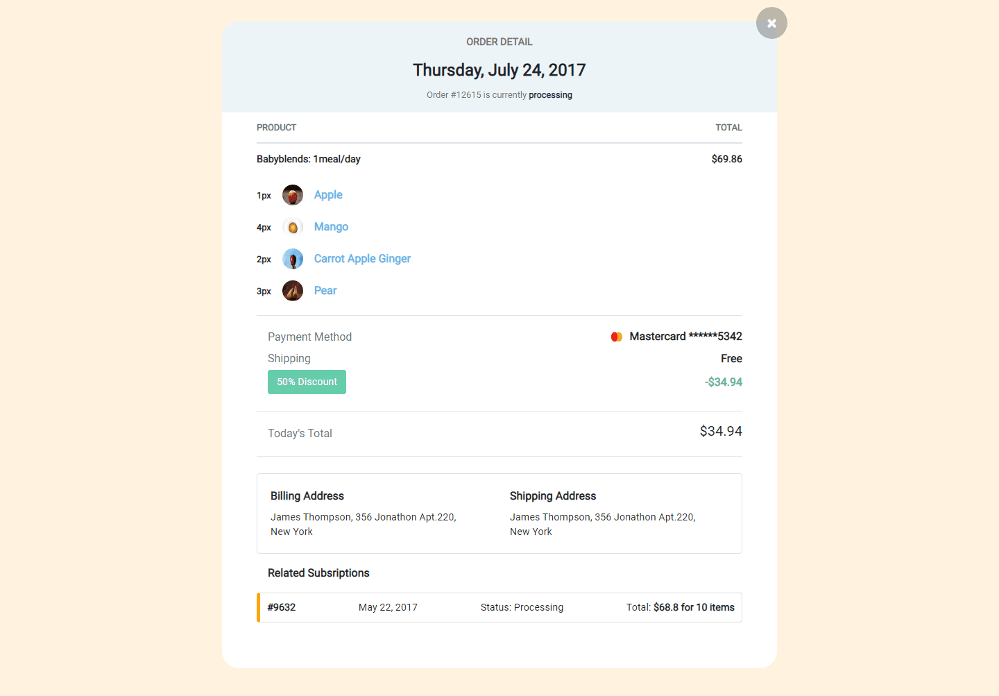 ecommerce order details with payment and order status