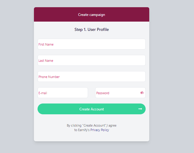 multi-step form with input validation and show hide password