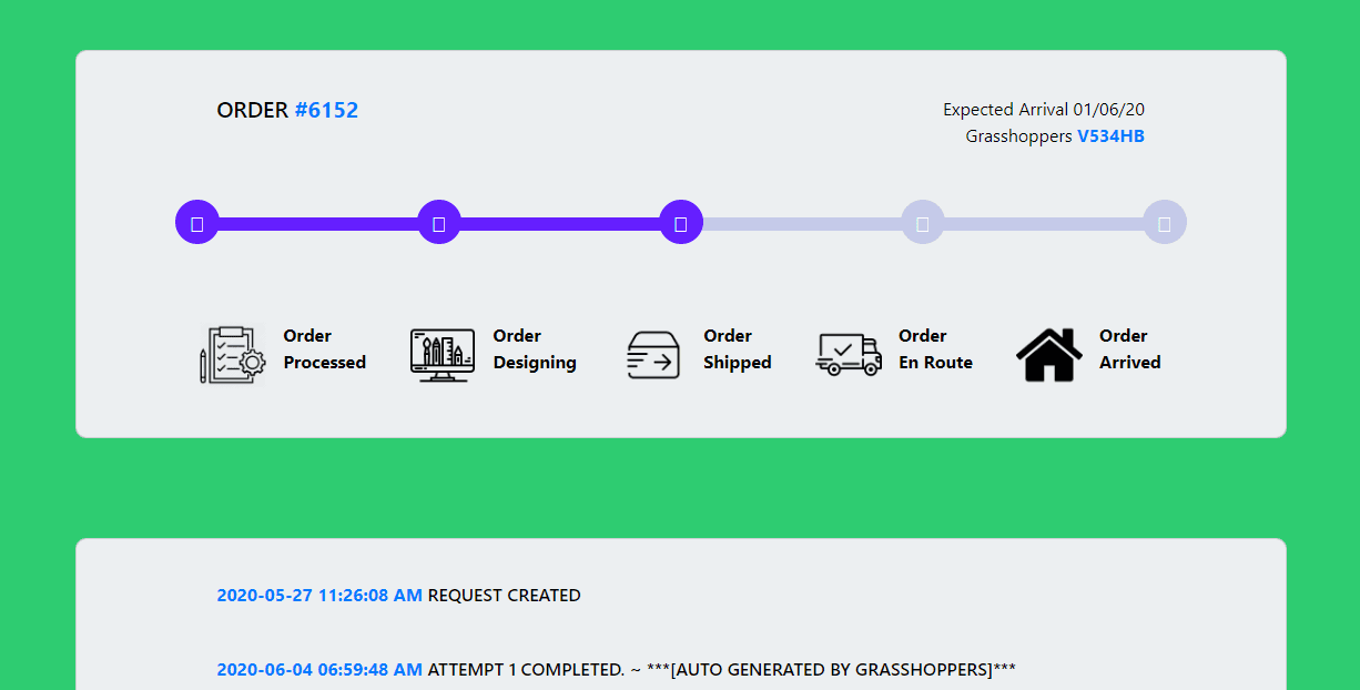 Custom Design Order Tracking Page