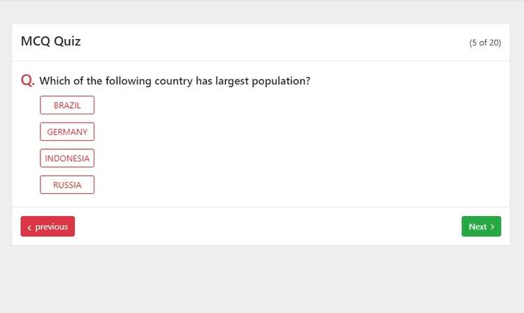 Bootstrap 4 multiple choice questions quiz template Example
