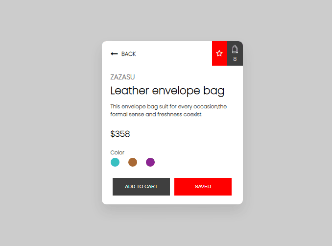 e-commerce card with bookmark option