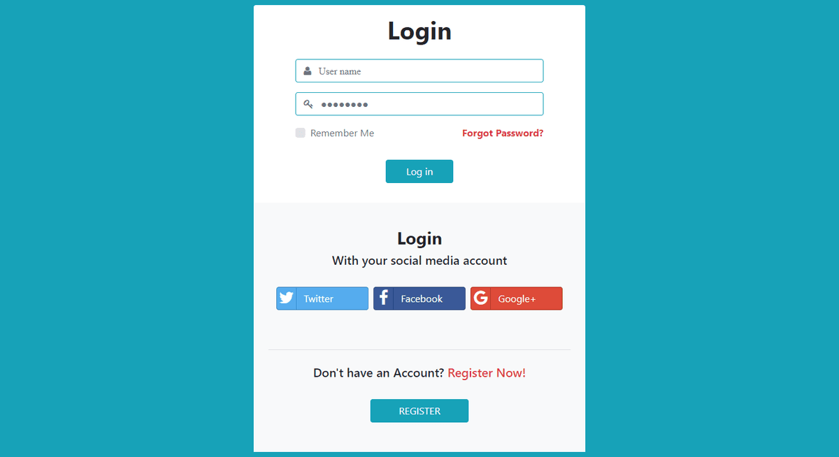 Login form with social icons