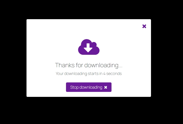 downloading starts modal with countdown timer