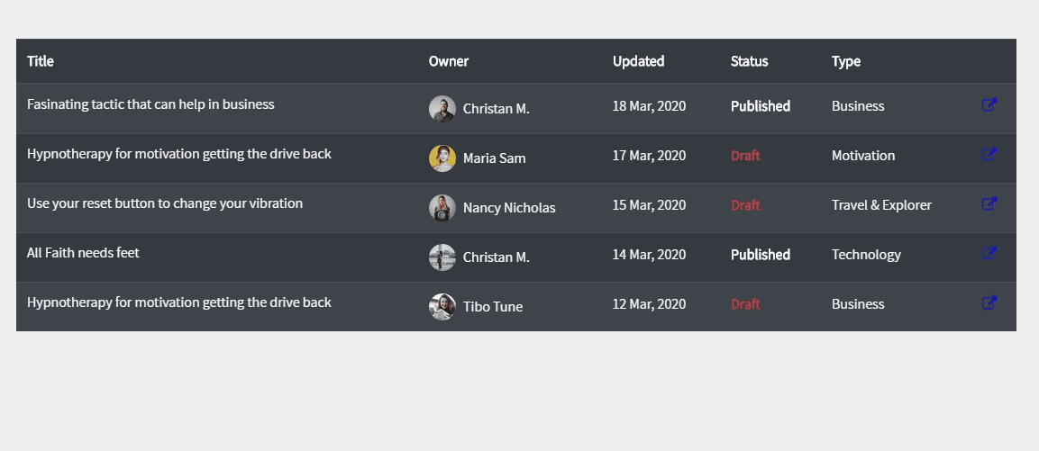 dark striped table with profile pictures