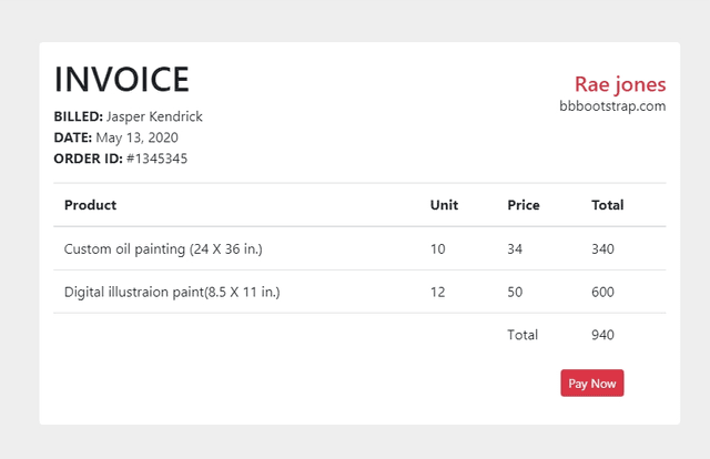 Bootstrap 5 simple invoice template Example