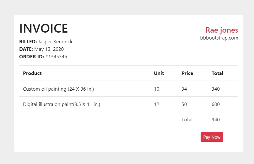 Bootstrap 5 simple invoice template Example