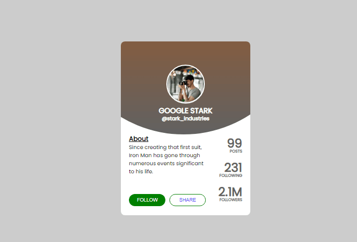 profile image with social icons and overlay