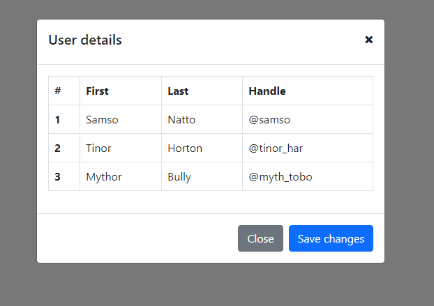 table inside modal template
