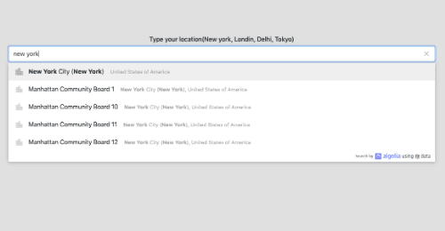 algolia instant search location autocomplete input
