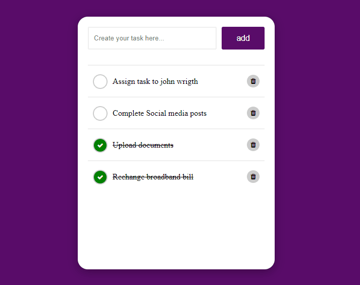 todo list with delete and complete task option