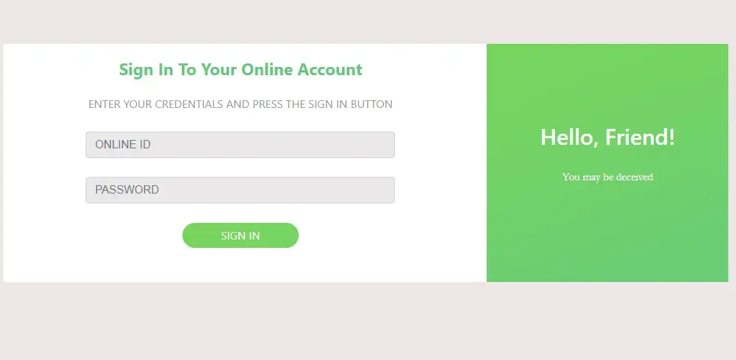 Banking information login form