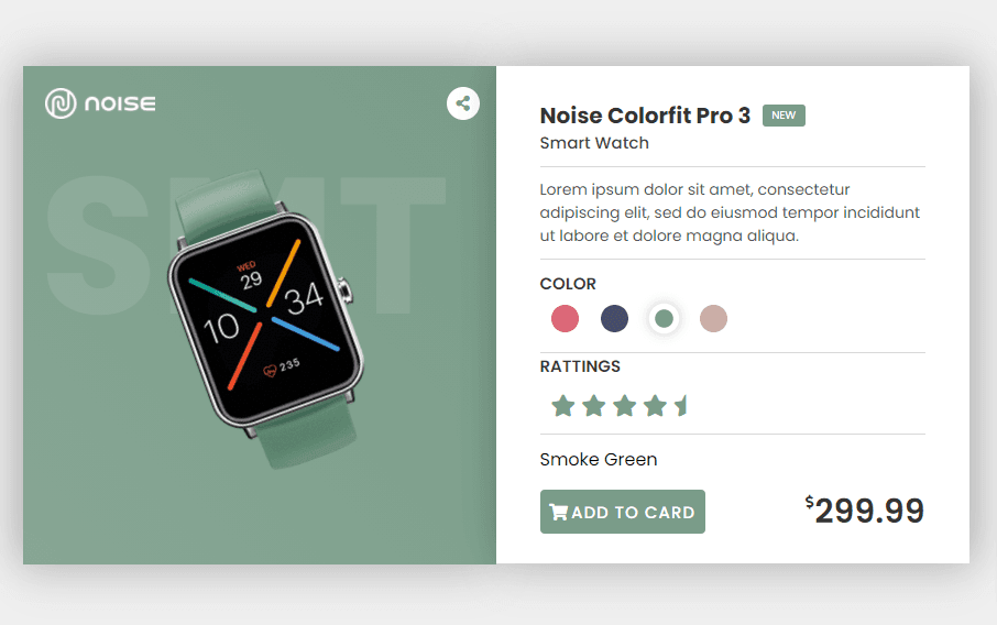 ecommerce product card with different colors and animations