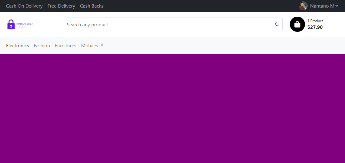 ecommerce navbar with search inputs