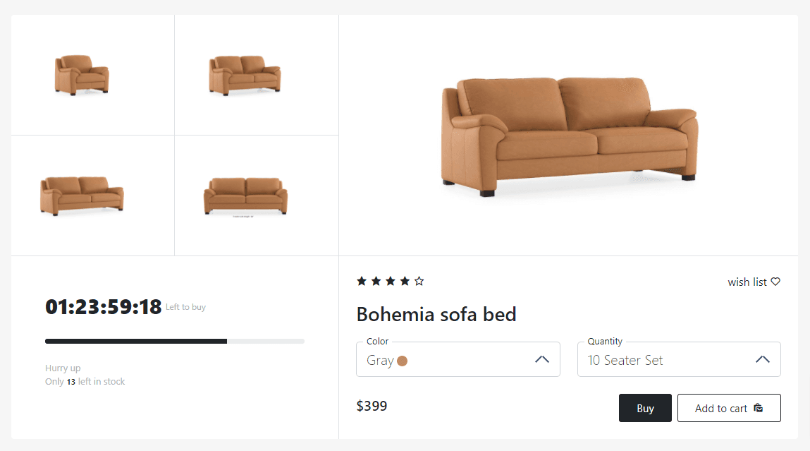 ecommerce product page template coundown timer