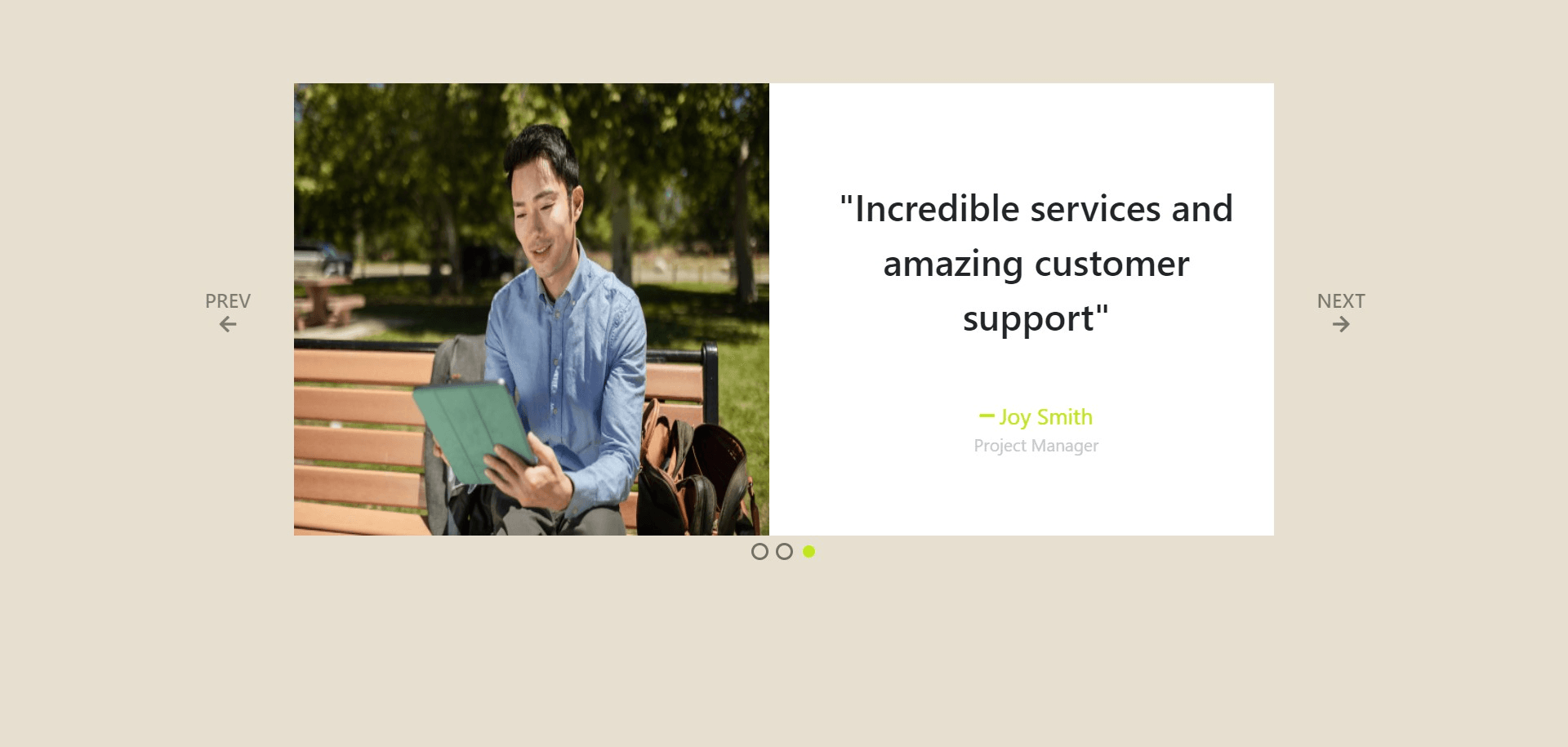 User's testimonial carousel