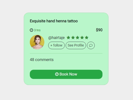 user profile card with buttons