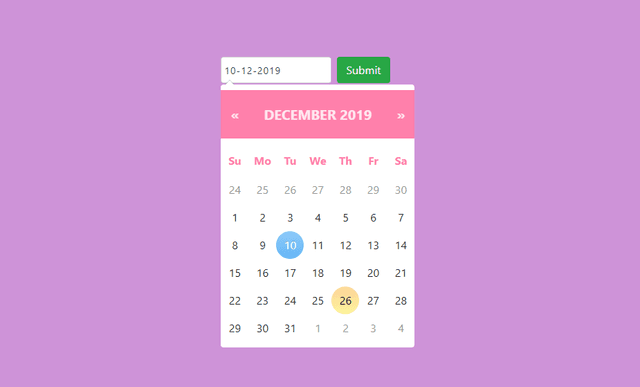 Bootstrap 4 date range datepicker with two months shown Example