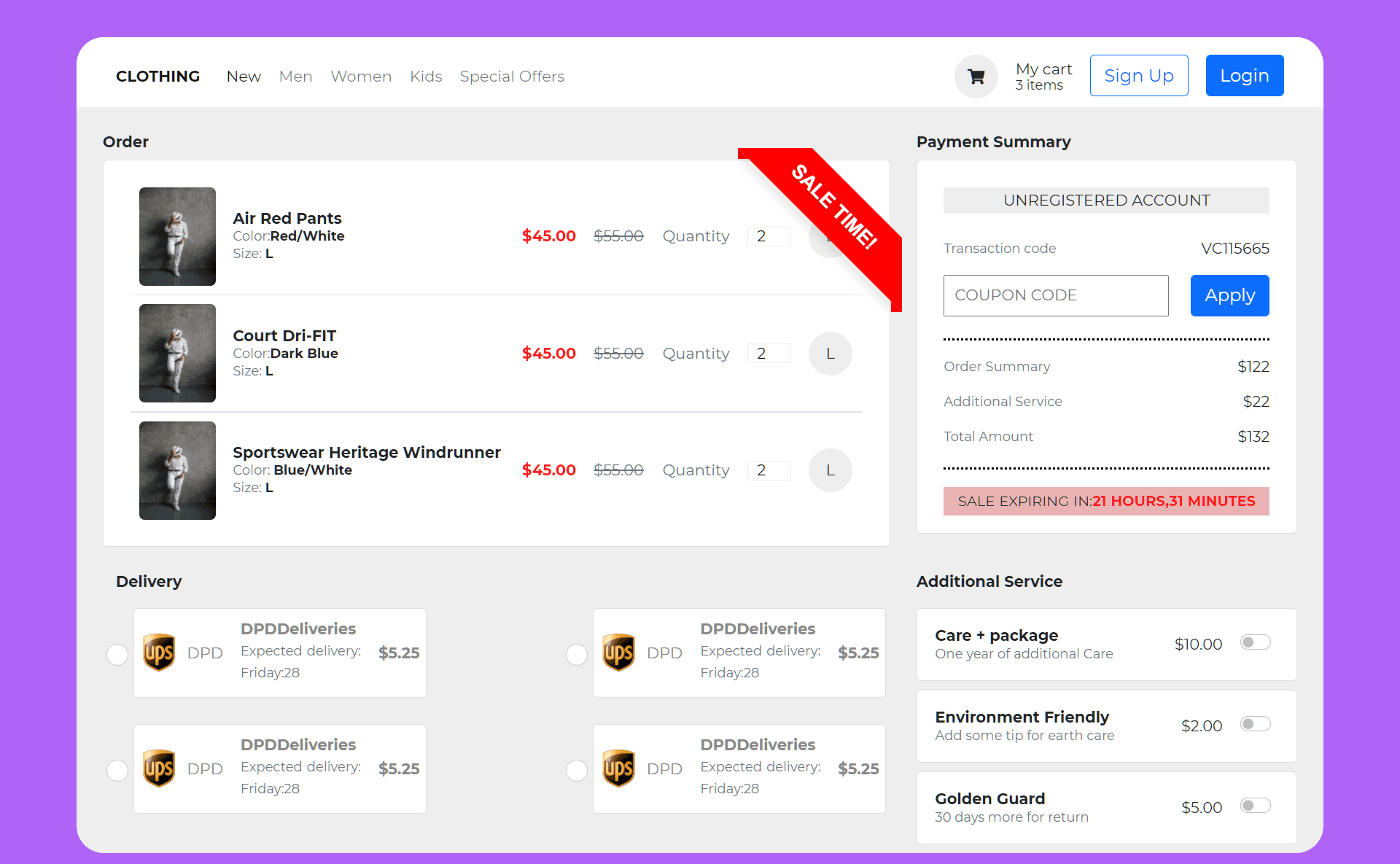 Ecommerce page with payment method