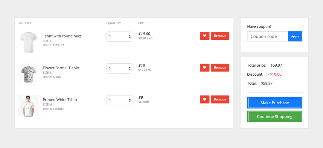 Tailwind css shopping cart template Example