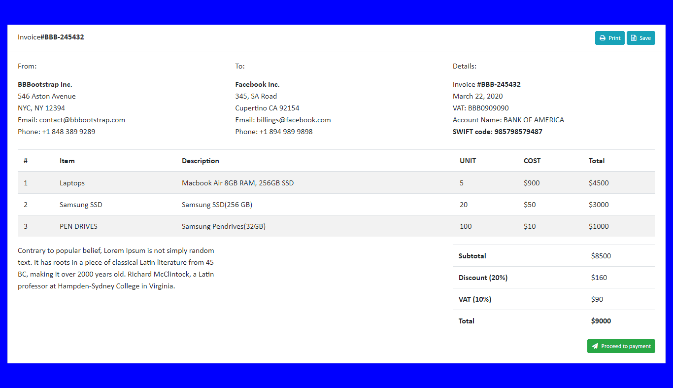 ecommerce billing invoice template