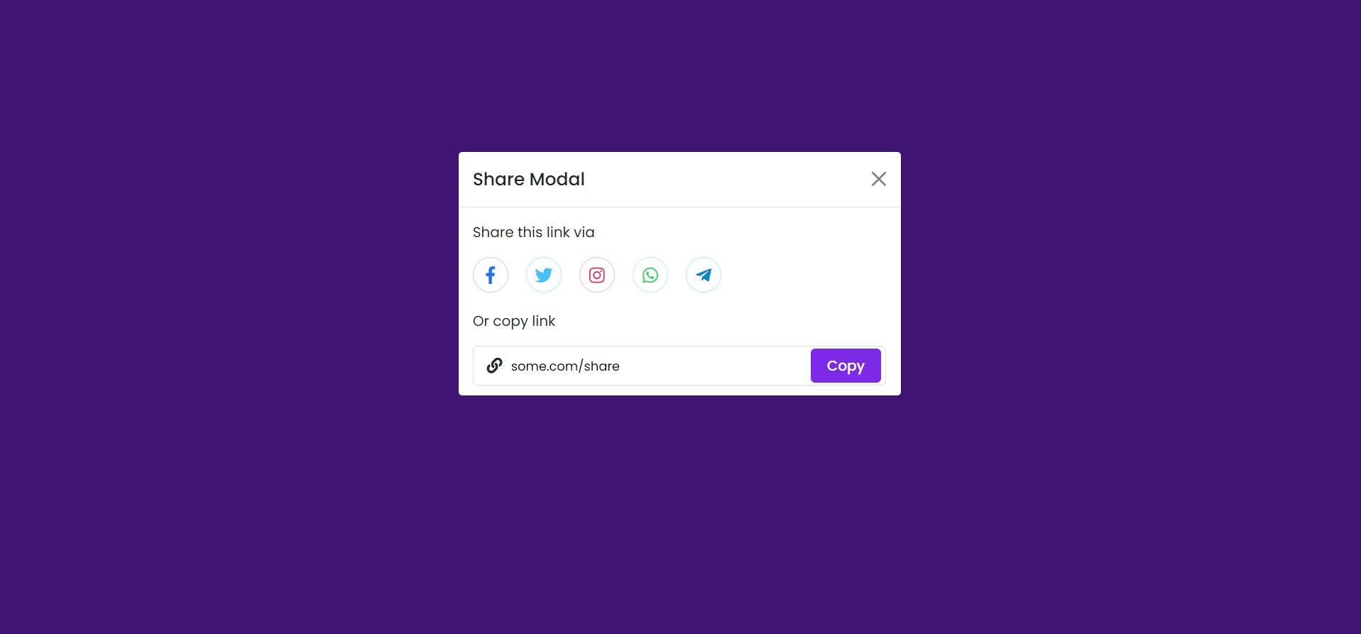 Share modal with copying link