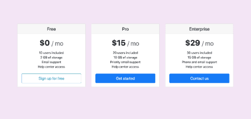 Bootstrap 4 Business pricing table using HTML and CSS Example