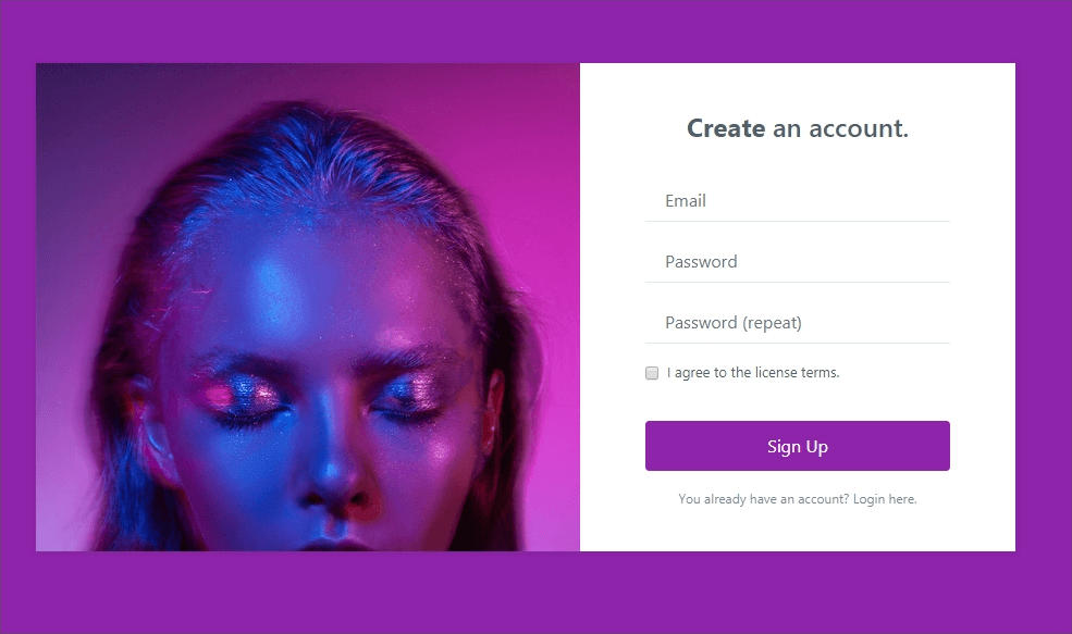 create an account with sidebar image