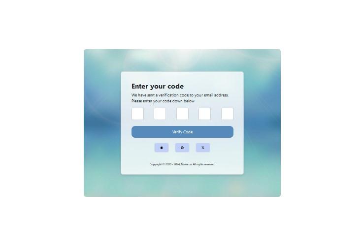 Verifications card with verify code and social icons