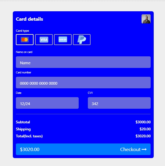 credit card payment form with different card type