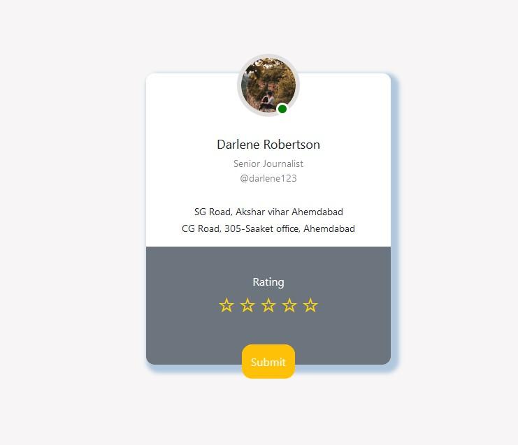 Simple profile hover rating card with submit button