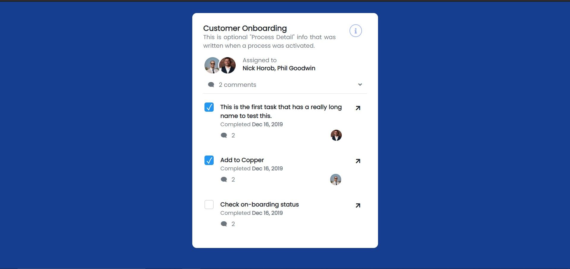 Customer onboarding check list