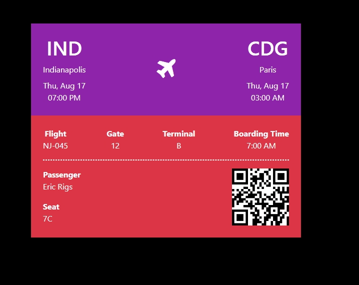 flight boarding pass card with barcode
