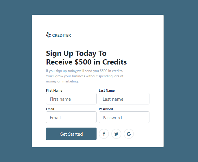 signup form with bonus credits