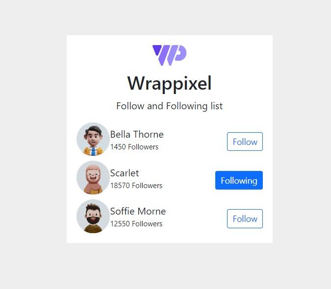 User follow and following card with icon and hover button