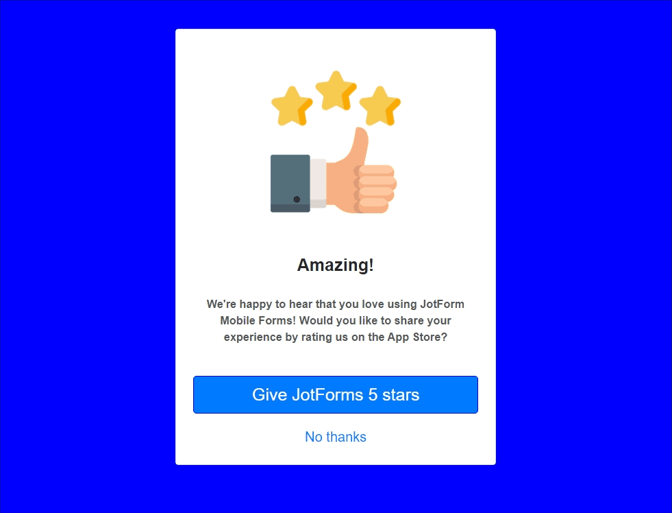 custom modal confirmation with product ratings