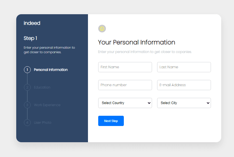 multi step form with vertical progressbar and input validation