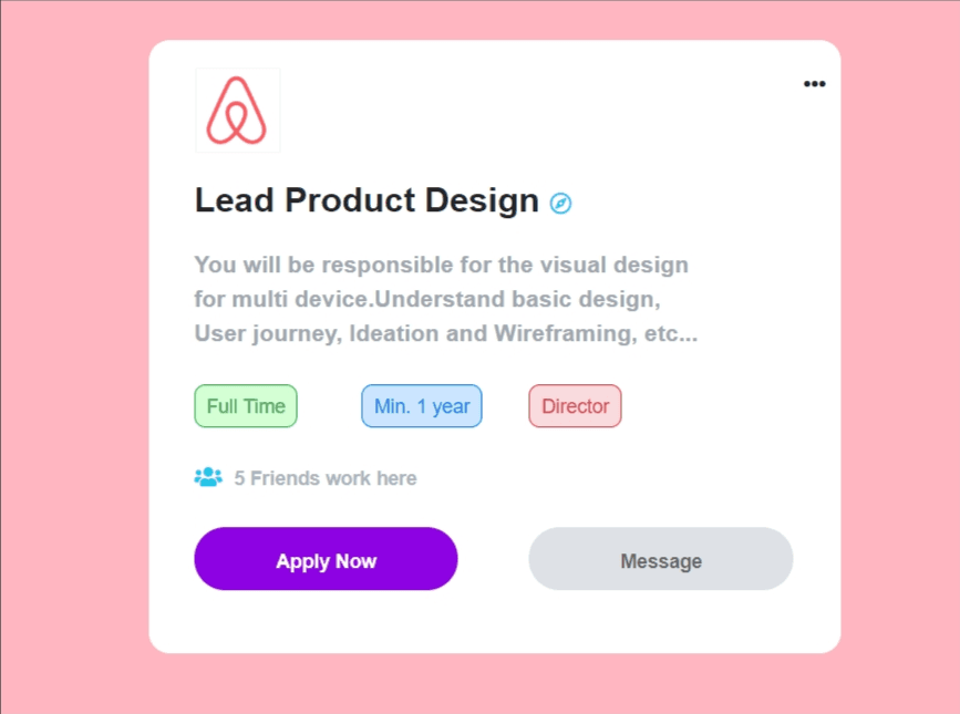 Job card with apply now button