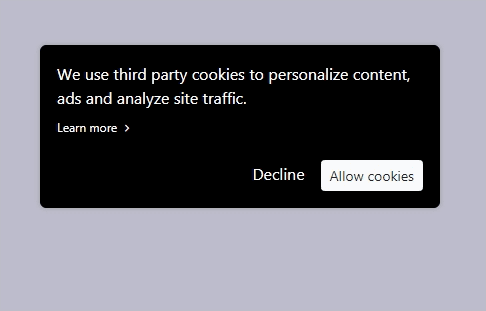 Bootstrap 4 accept cookies consent card Example