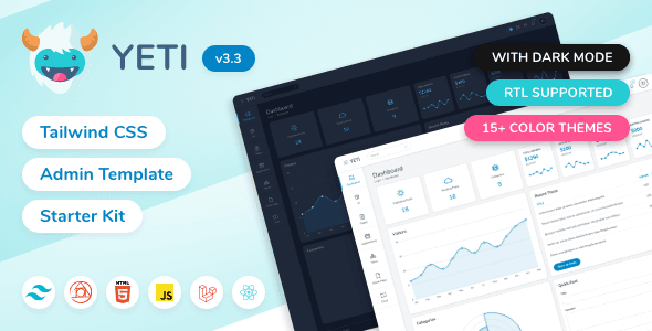 Yeti - Tailwind CSS - HTML, HTML + Laravel & React Admin Template