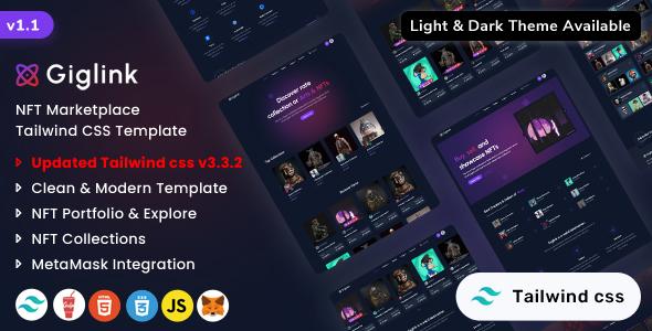 Giglink - NFT Marketplace & NFT Portfolio Tailwind CSS Multipurpose HTML Template