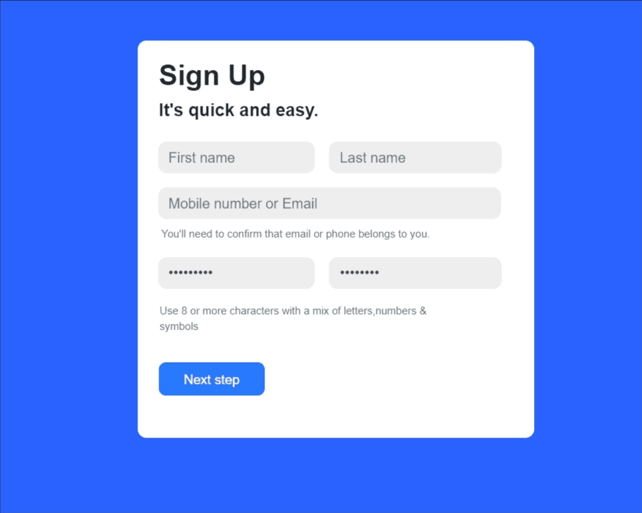 simple quick signup form