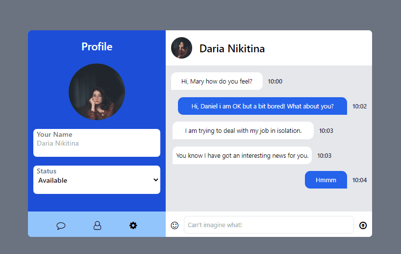 profile card with user-image, chat and hover