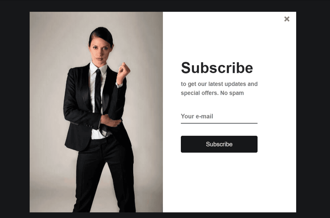 black themed subscribe now modal form