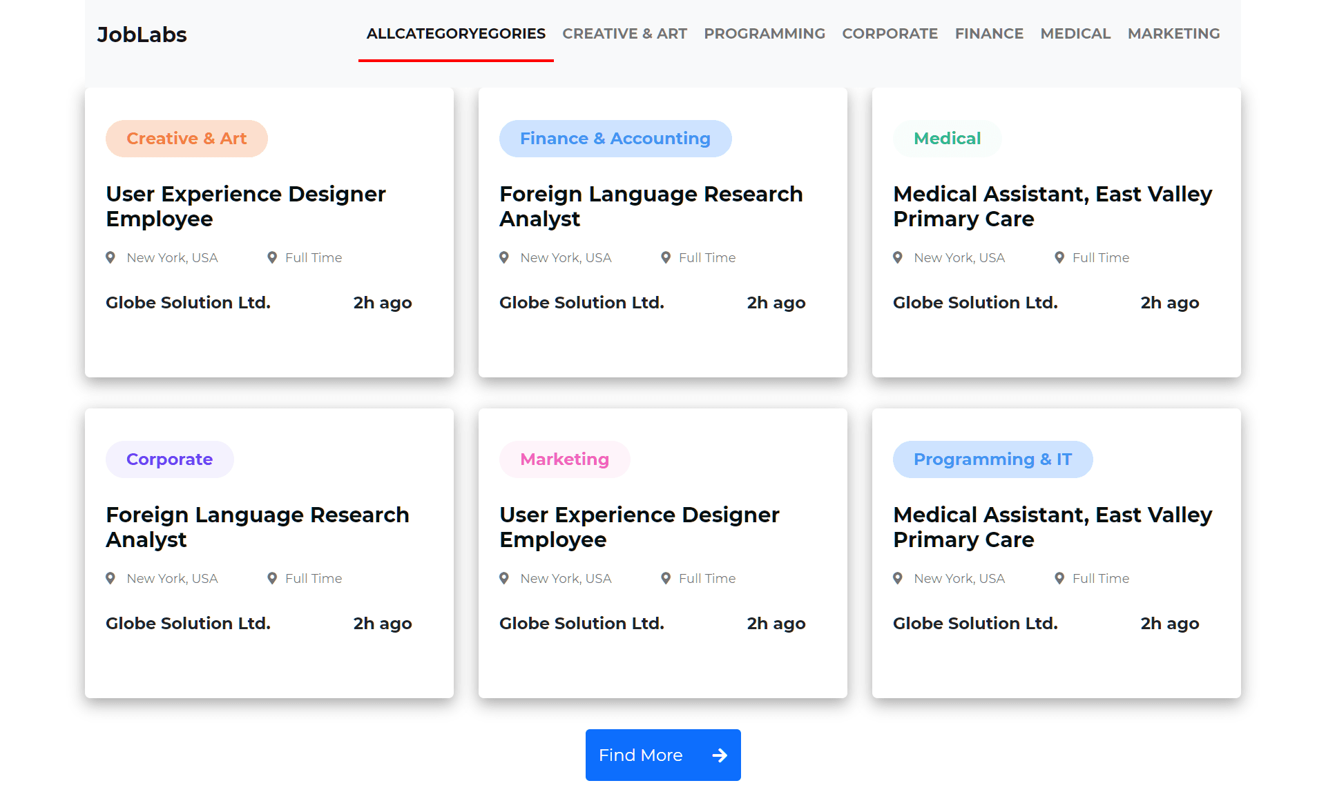 Job listing catalog