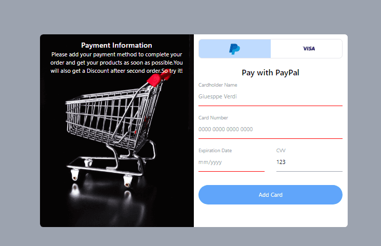 shopping card with different paying options