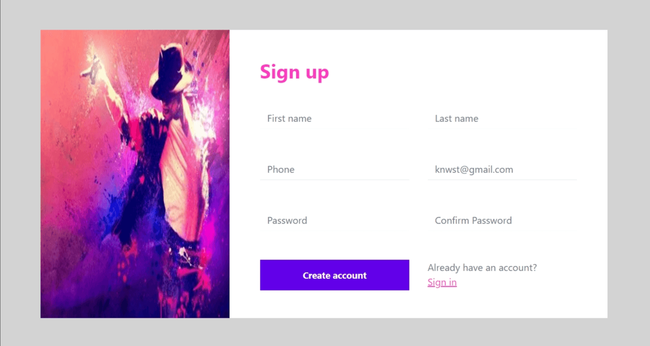 signup form with side image