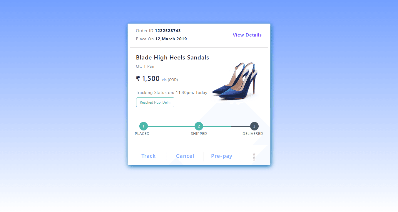 order tracking details with progress bar